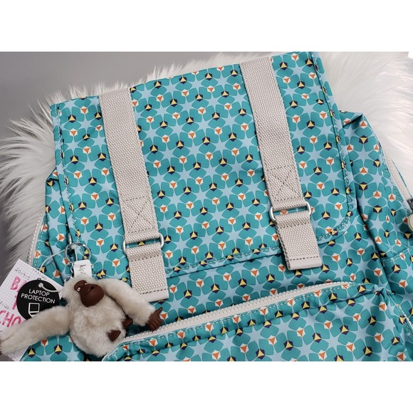 NEW Kipling Odell Backpack Nylon Laptop Bag BP4045 CLOVER TEAL GEOMETRIC BLUE main image 4